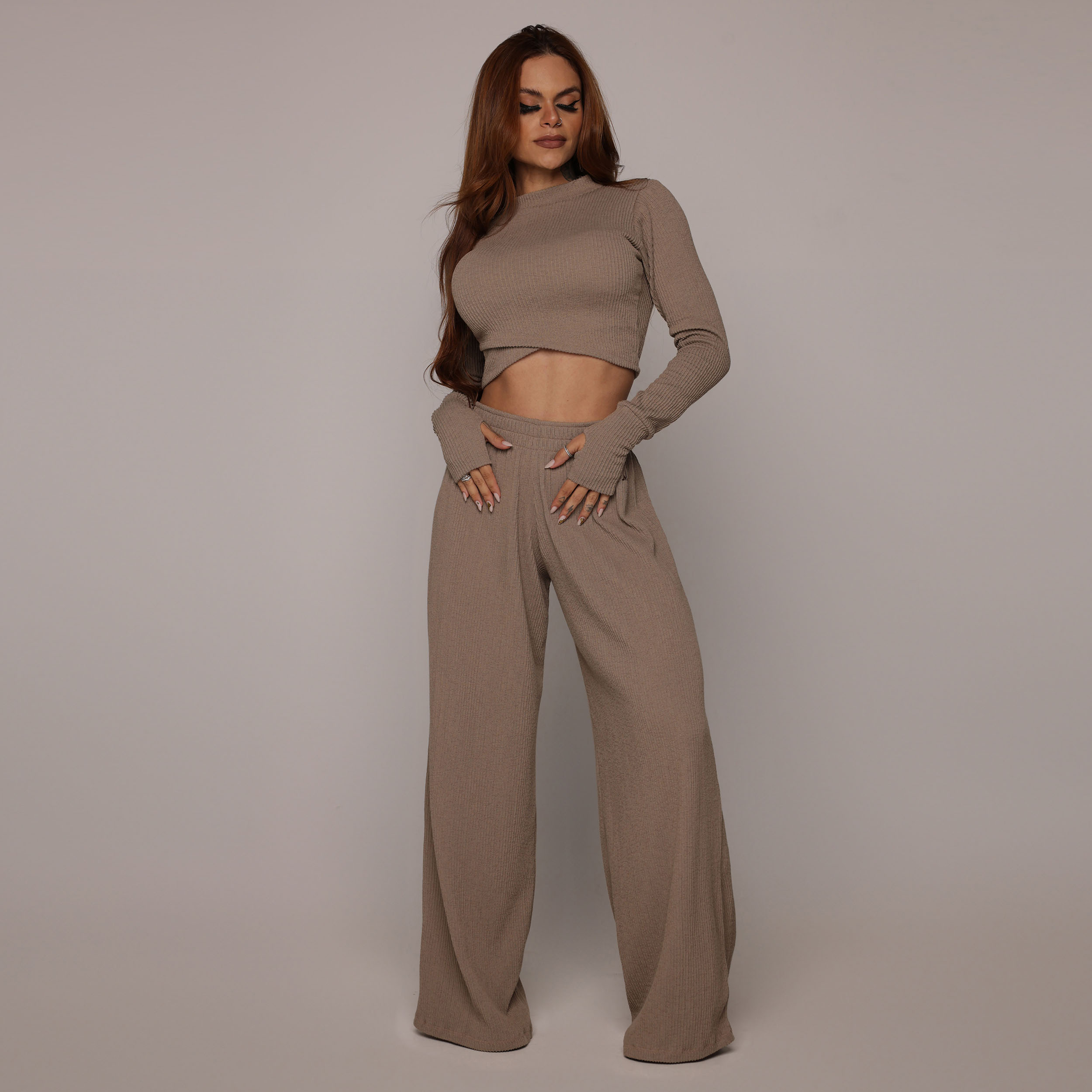 CROPPED MALTA MANGA LONGA CANELADO AREIA - Imagem 4