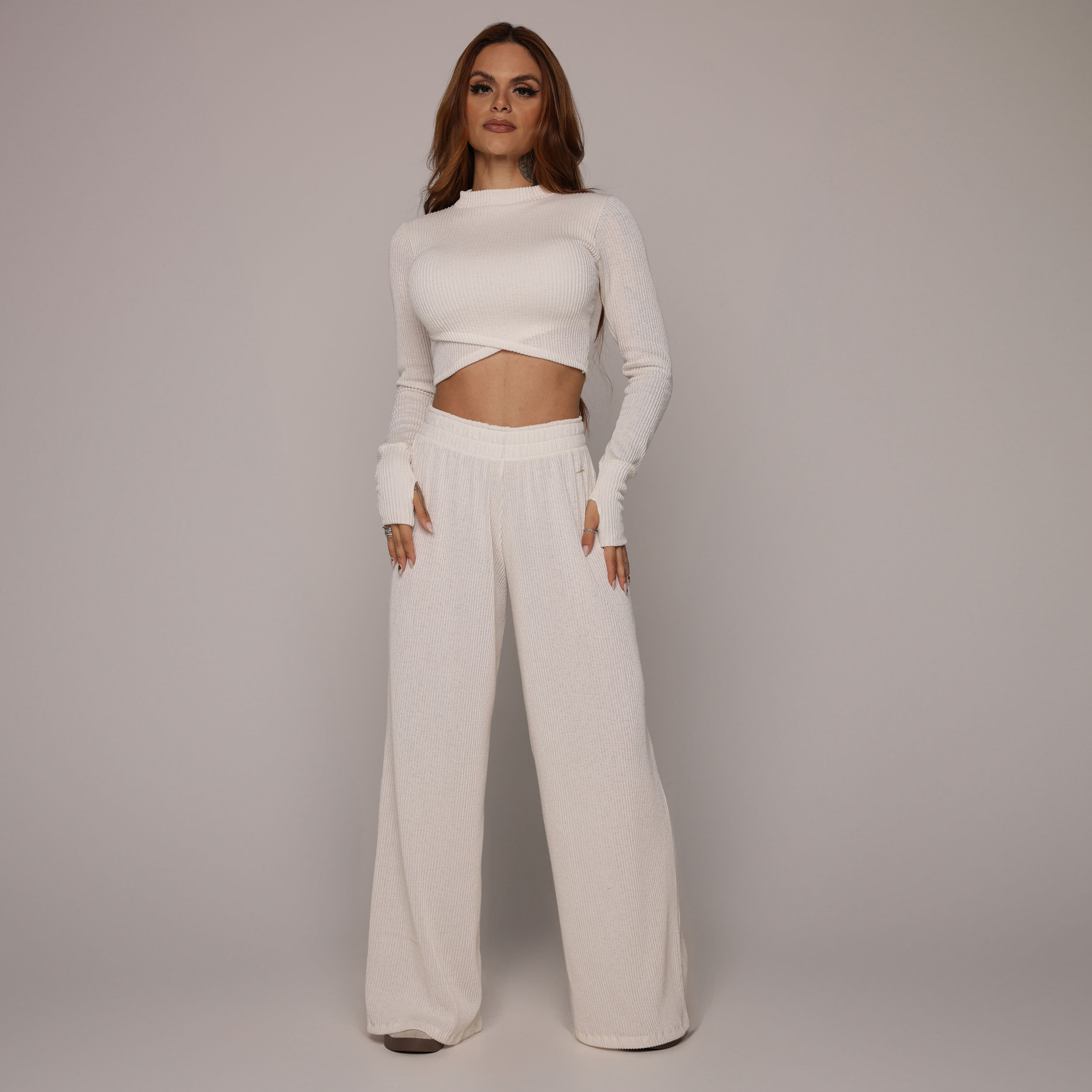 CALÇA PANTALONA CANELADO OFF-WHITE - Imagem 3