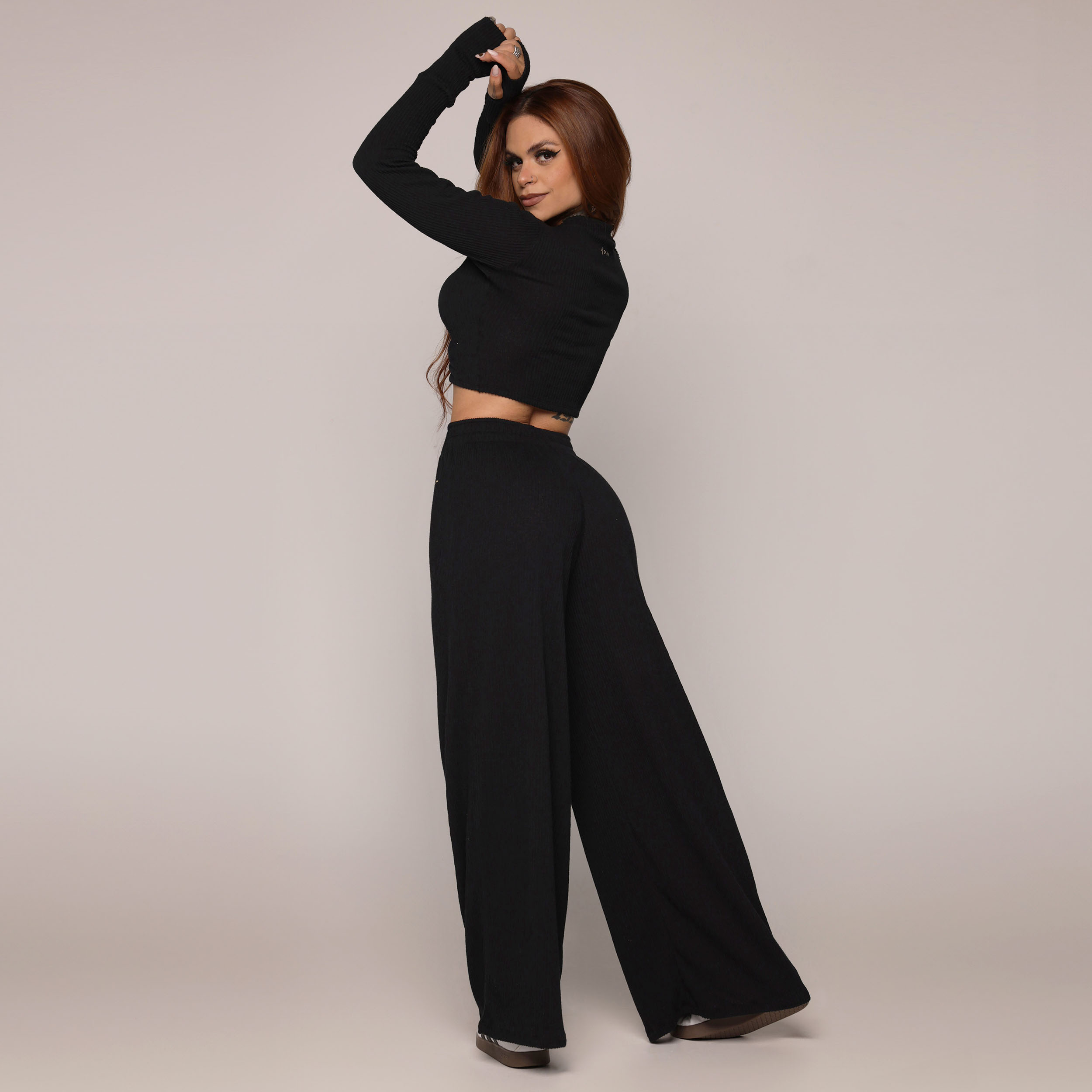 CROPPED MALTA MANGA LONGA CANELADO PRETO - Imagem 7