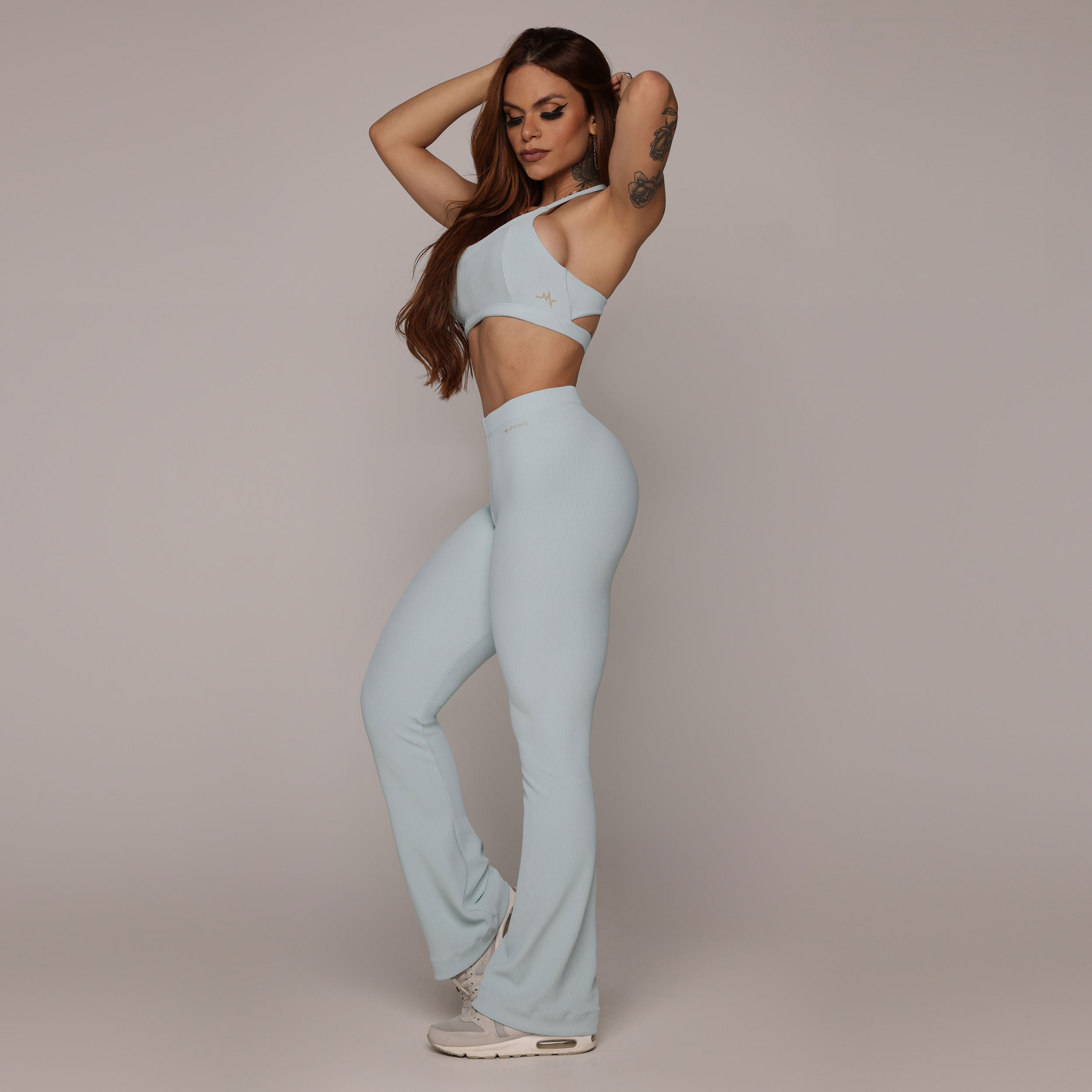 CALÇA FLARE JACQUARD CANELADO AZUL SERENITY - Imagem 6