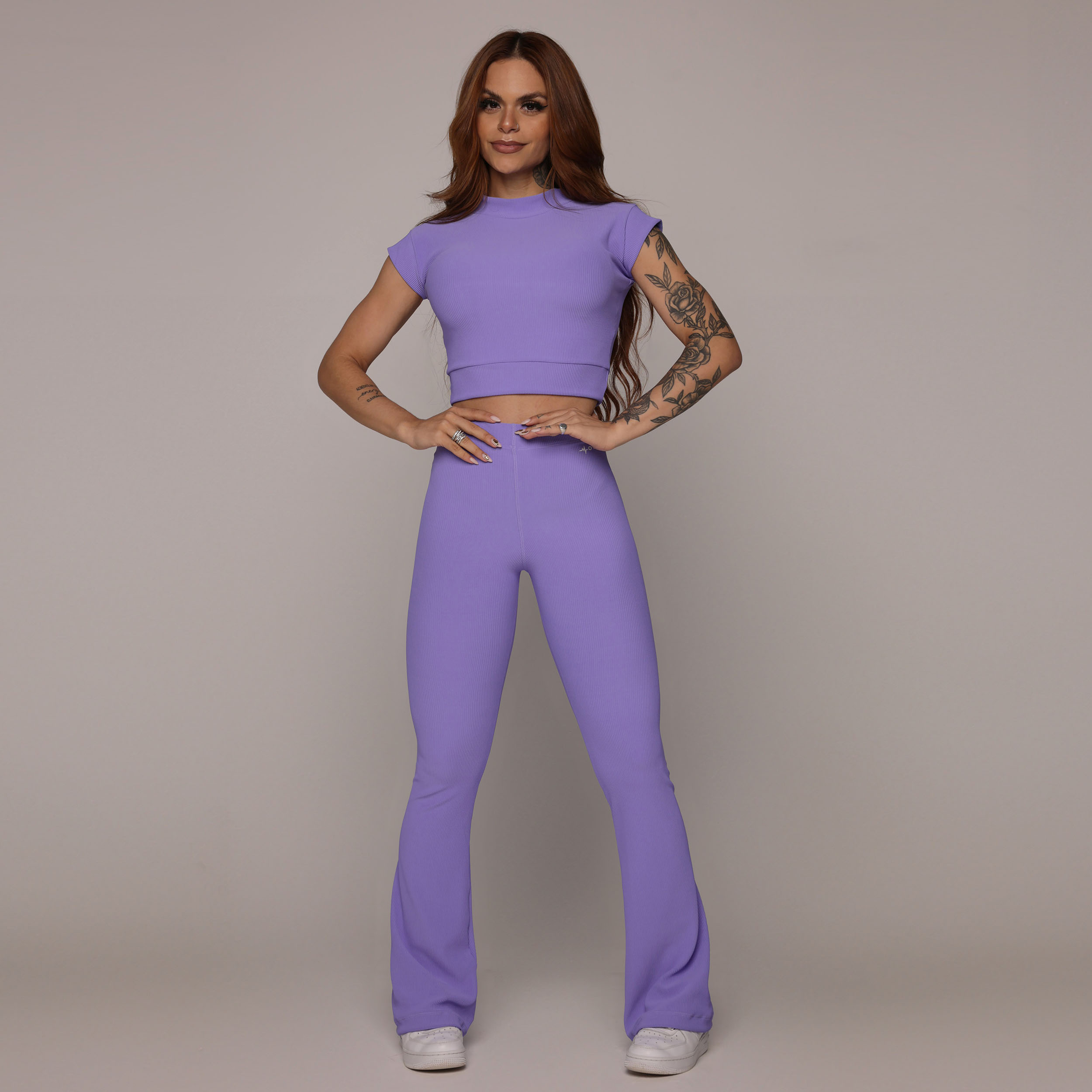 CALÇA FLARE JACQUARD CANELADO LAVANDA - Imagem 3