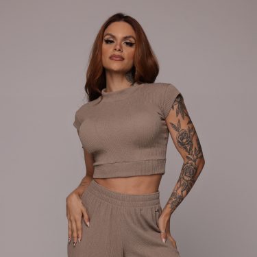 CROPPED CARMEL CANELADO AREIA