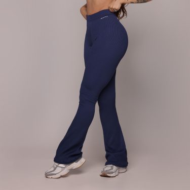 CALÇA FLARE JACQUARD CONFORT AZUL MARINHO