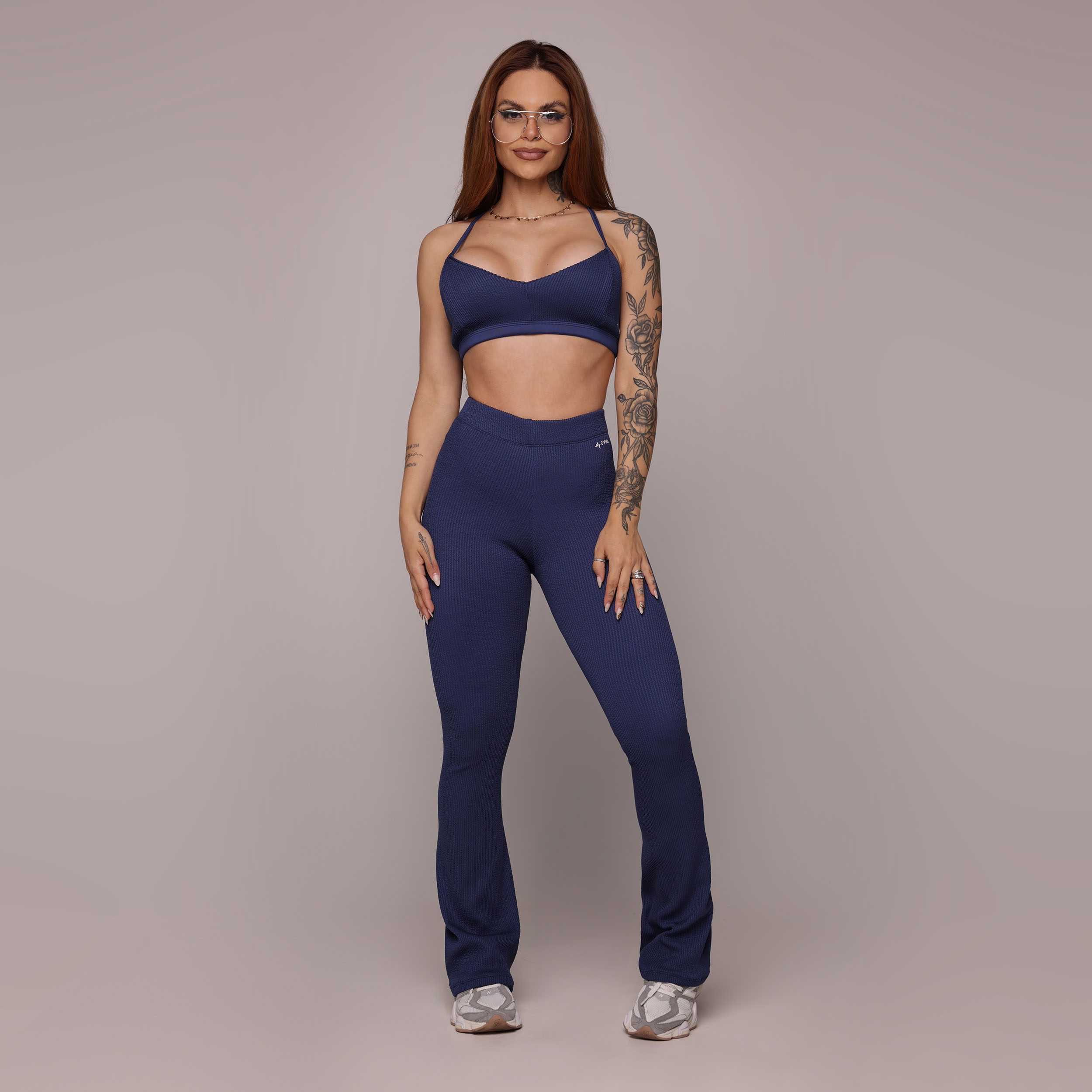 CALÇA FLARE JACQUARD CONFORT AZUL MARINHO - Imagem 4