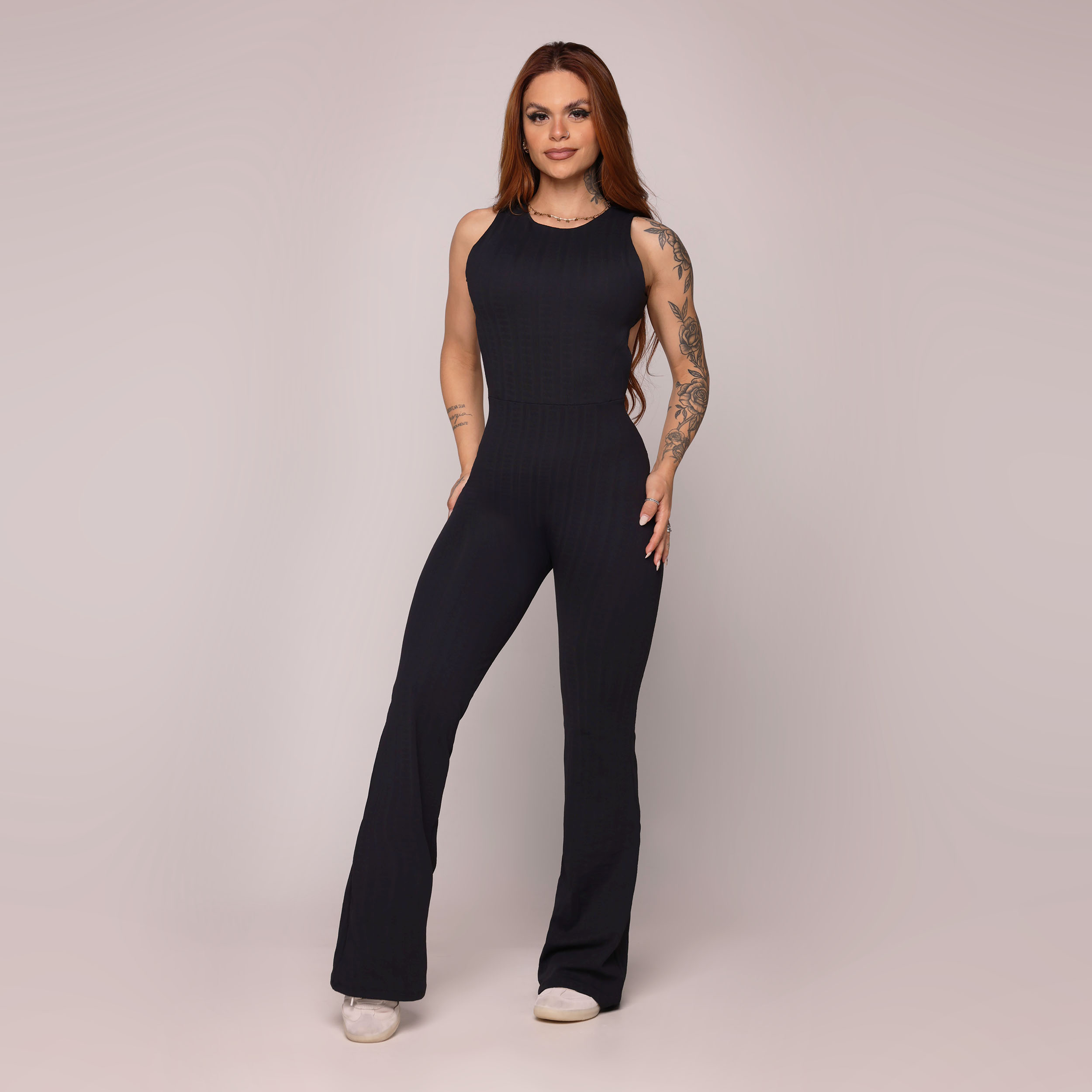 MACACÃO CHIPRE FLARE JACQUARD FLOWERS PRETO - Imagem 3