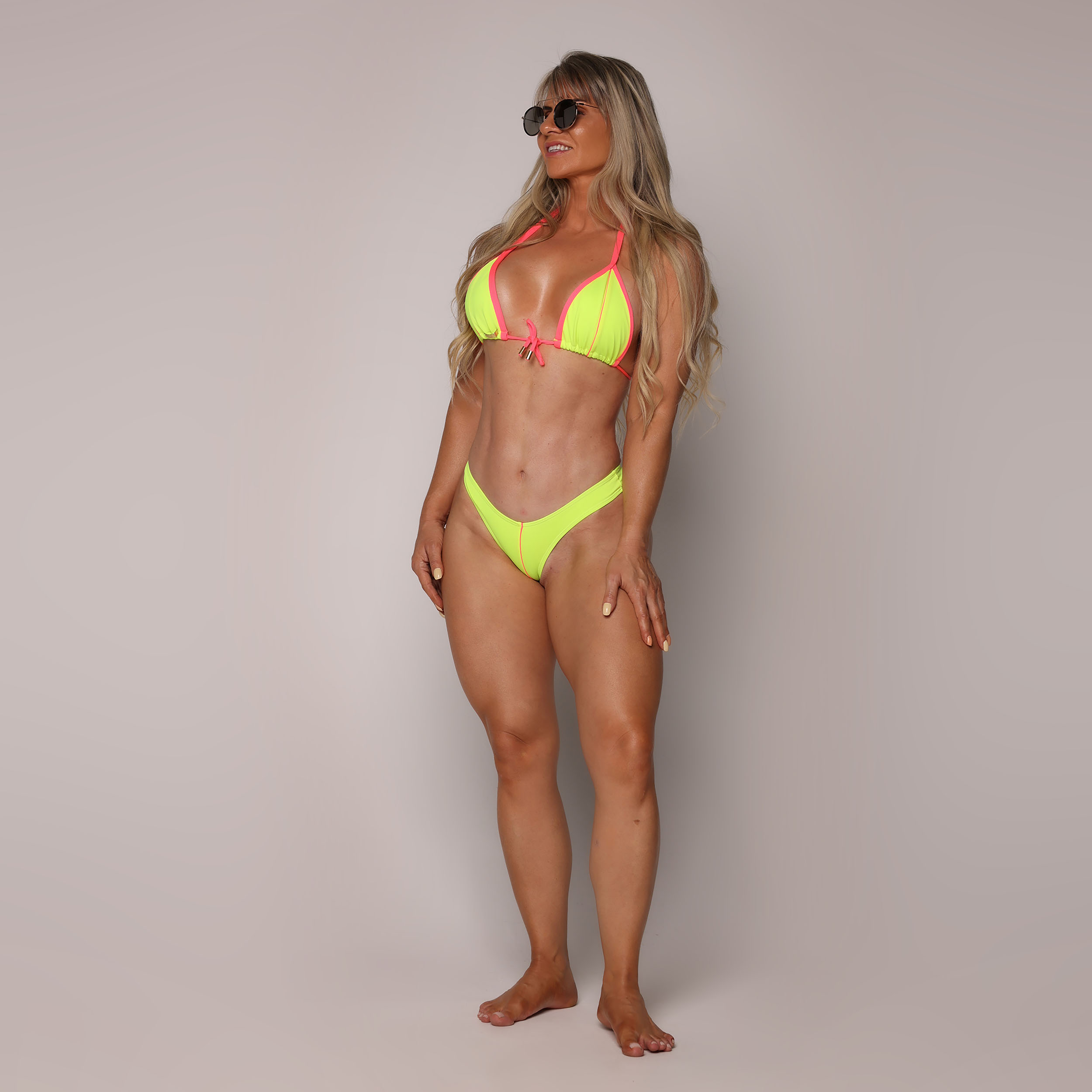 BIQUÍNI CORTININHA AMARELO NEON COM ROSA FLÚOR - Imagem 4