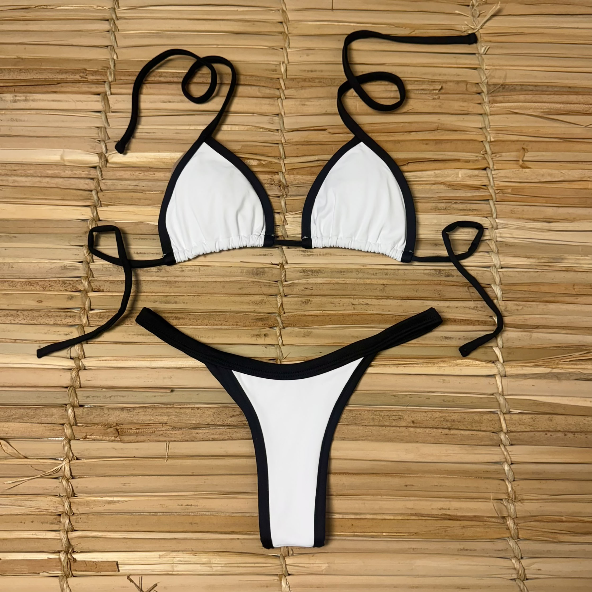 BIQUÍNI CORTININHA BRANCO COM PRETO - Imagem 4