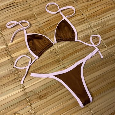 BIQUÍNI CORTININHA COFFEE COM ROSA CHÁ