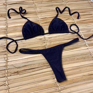 BIQUÍNI CORTININHA GLOSSY PRETO FEITA DE SOL