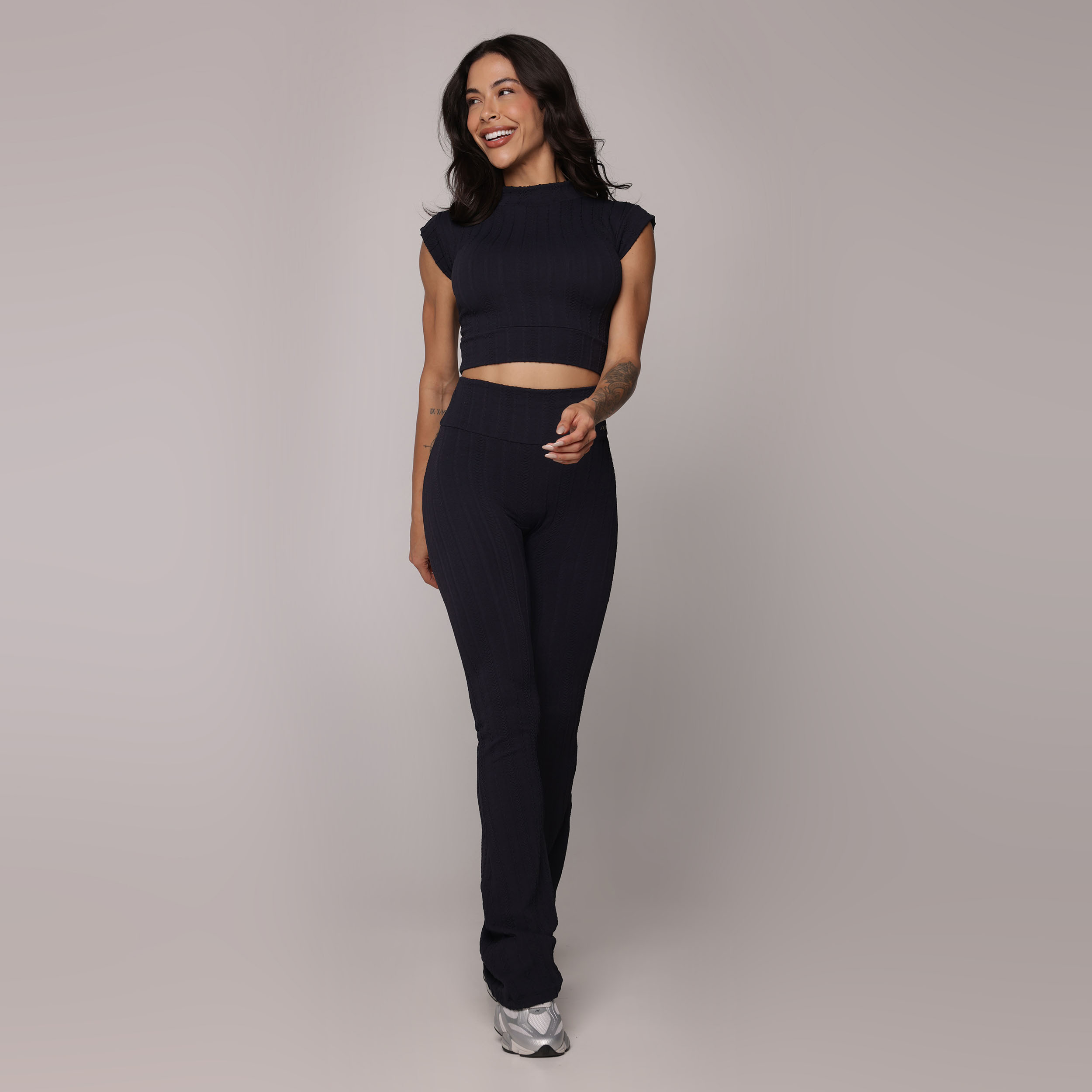 CALÇA FLARE JACQUARD BRAID PRETO - Imagem 6